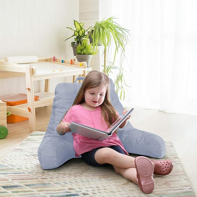 Nestl Reading Pillow Standard Bed Pillow, Back Pillow for Sitting in Bed Shredded Memory Foam Chair Pillow, Reading & Bed Rest Pillows Ice Blue Back Pillow for Bed, Bed Chair Arm Pillow with Pockets