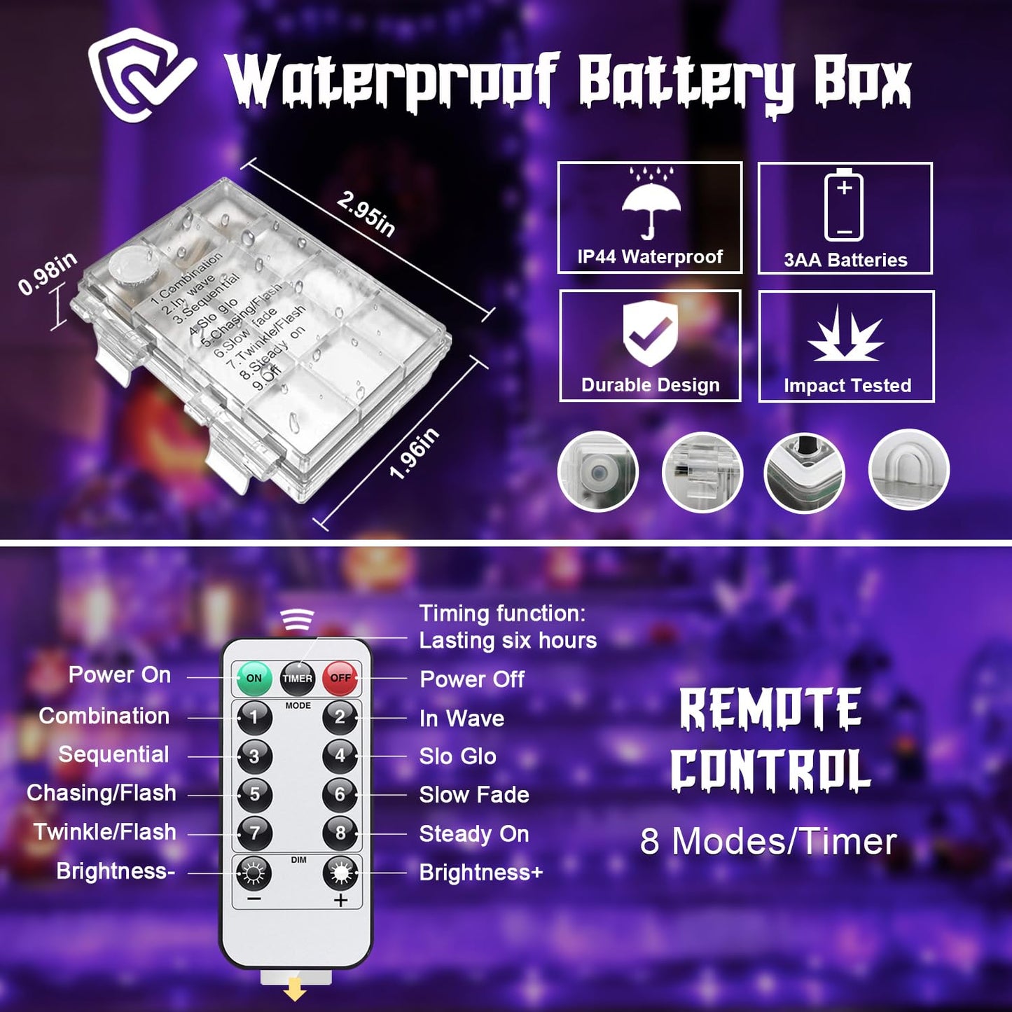 Jmexsuss 2 Pack 100 Led Purple Christmas Fairy Lights, Battery Operated, 66Ft With Remote, 8 Modes For Indoor/Outdoor Decorations