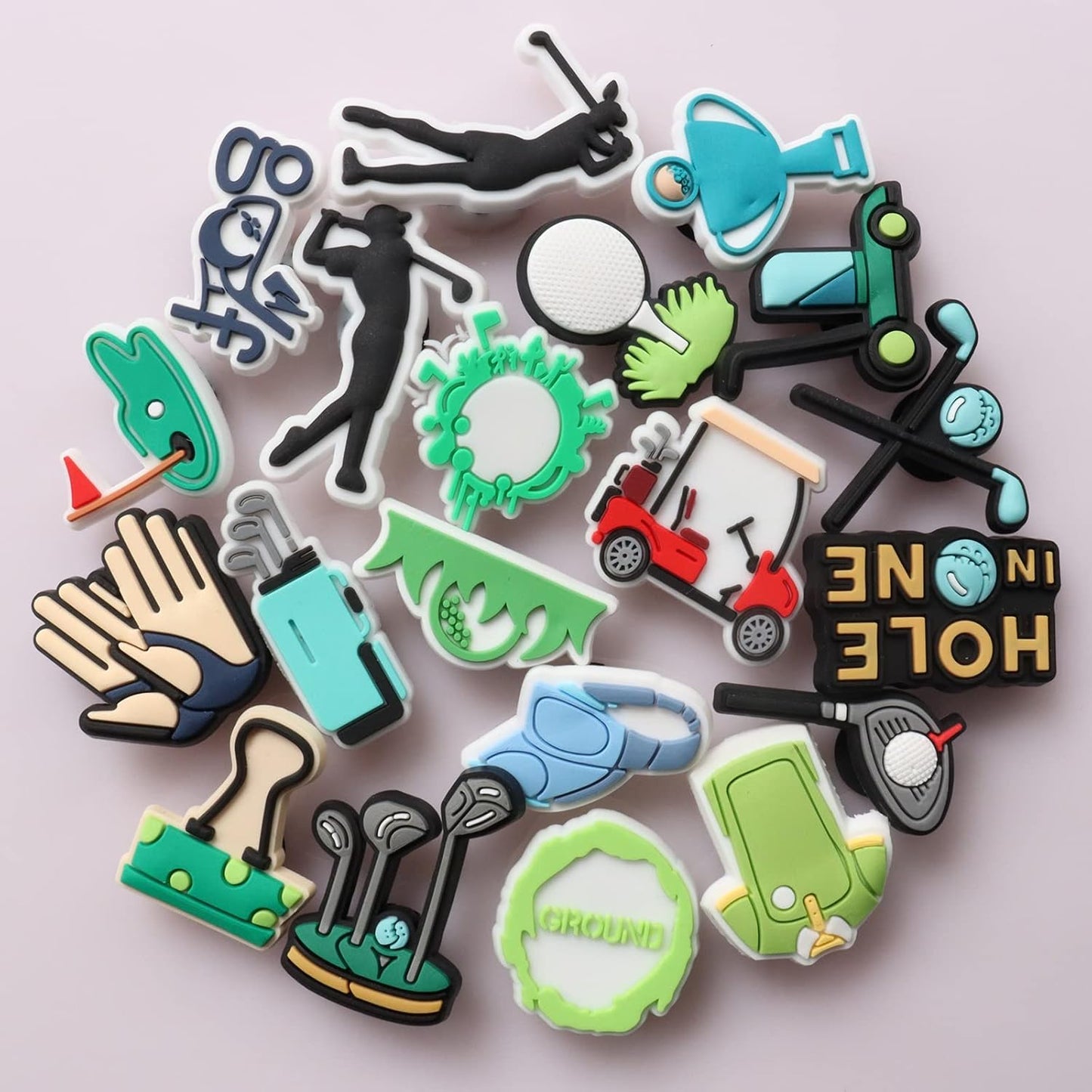 Golf Theme Shoe Decoration Charms, 20PCS Golf Clubs Golf Ball Shoe Charms for Golfers Golf Lover, PVC Shoe Charm Accessories for Shoe Wristband Decorations Party Favors Gifts