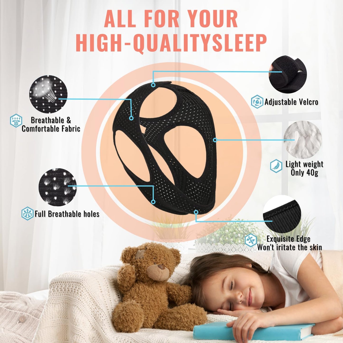Orapink Anti-Snoring Chin Strap, Small Size Chin Strap for Snoring, Reduce Snoring - Breathable Anti Snoring Device, Sleep Aid Solution Flexible Adjustable Face Slimmer