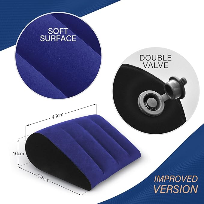 Inflatable Wedge Pillow Blue Minimalist Yoga Posture Aid Cushion Lumbar Leg Support Pillow Reduces Waist and Back Pressure Wedge Cushion for Sleeping, Leg Elevation, Travel