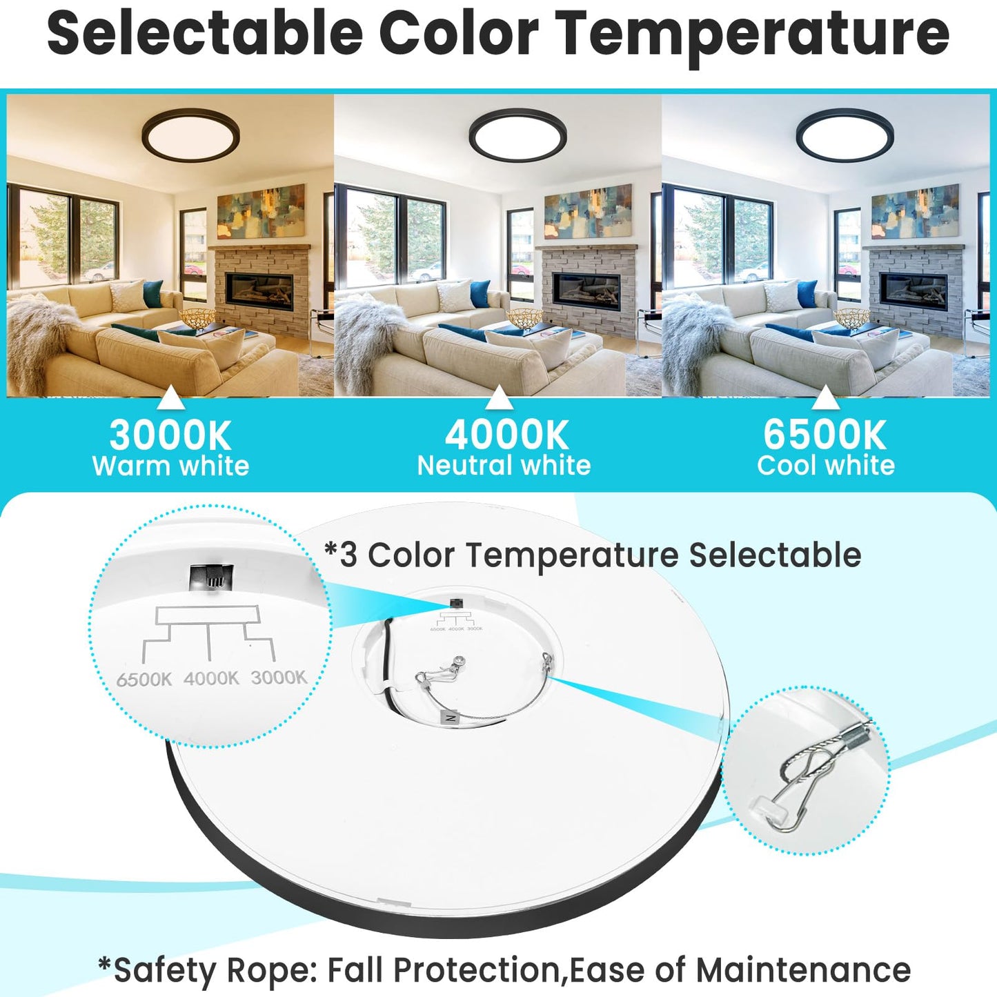 Libtit 12 Inch Flush Mount Led Ceiling Light Fixture  3000K 4000K 6500K Adjustable  28W 3200Lm Black Round Lighting Fixtures For Bathroom Shower Hallway Kitchen  2 Pack