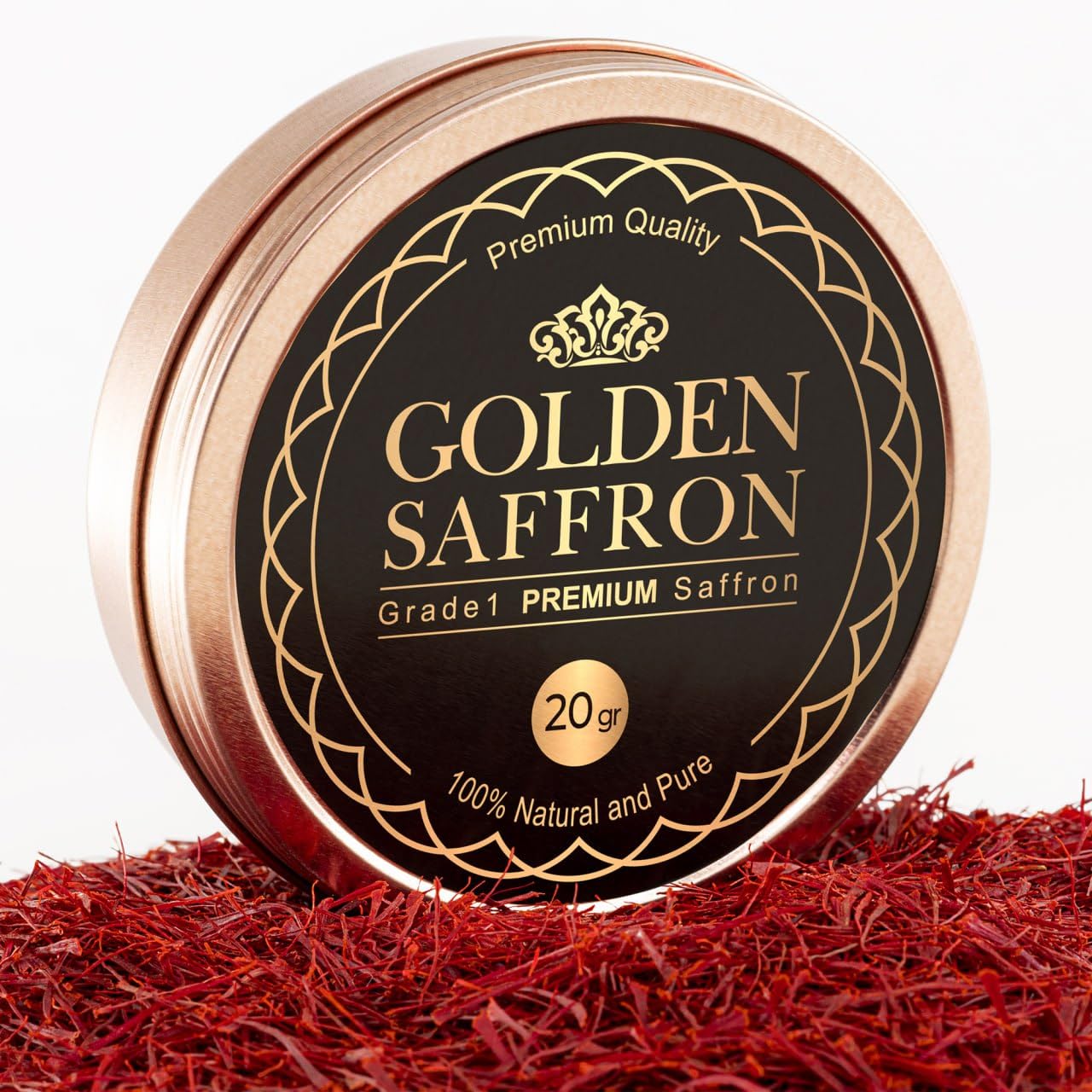 Golden Saffron  Finest Pure enhanced All Red Saffron Threads  Grade A+ Super Negin  Non-GMO Verified. For Tea  Paella  Rice  Desserts  Golden Milk and Risotto (20.0 Grams)