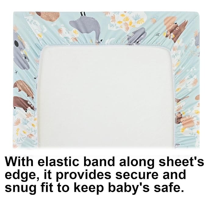 Onacosht Bassinet Sheets for Baby Boy and Girl, Stretchy Breathable Fitted Sheet Universal for Bassinet Cradle Hourglass Oval Rectangle Pad/Mattress, 4 Pack Woodland Animal Printing