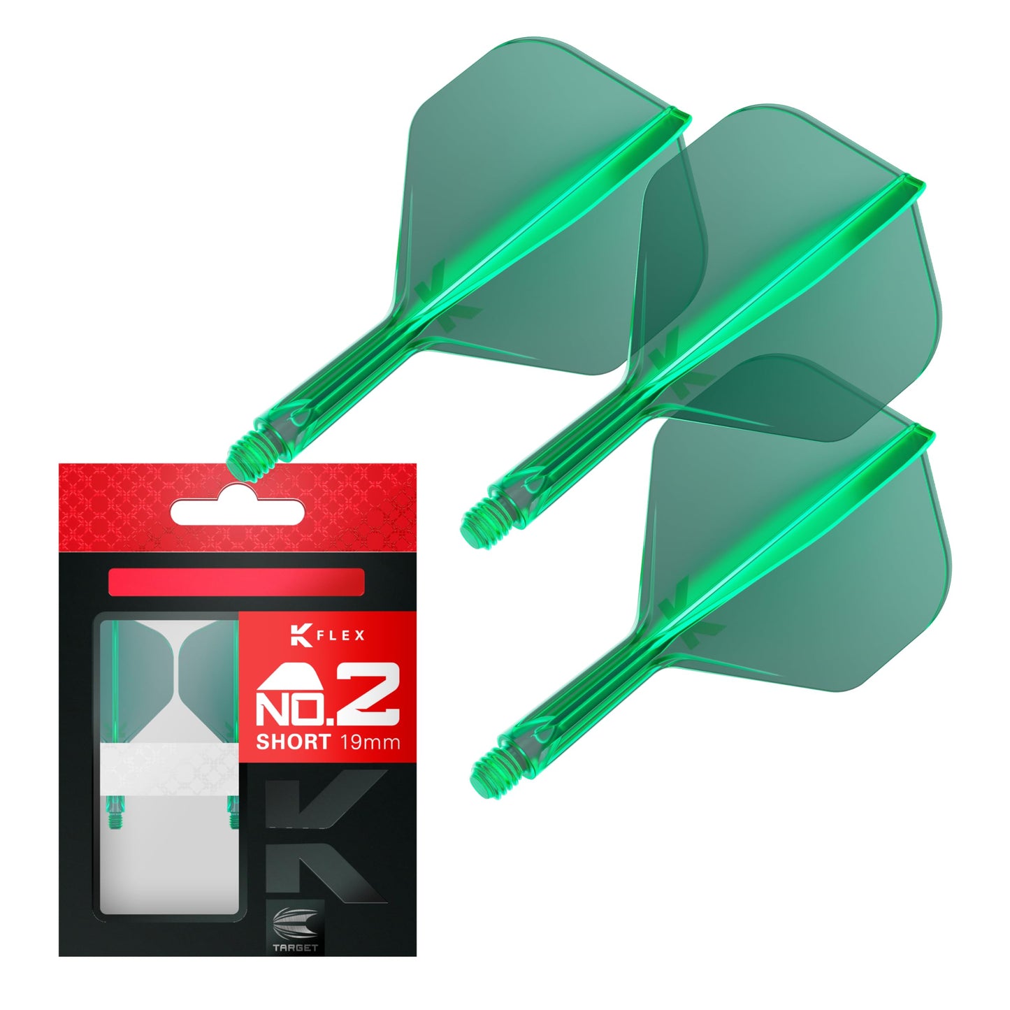 Target Darts K Flex Integrated Dart Flights And Shafts  No.2 Green (Short) | Pack Of 3 K-Flex - No2  Kflex All In One Moulded Dart Flight & Stem | Professional Dart Accessories