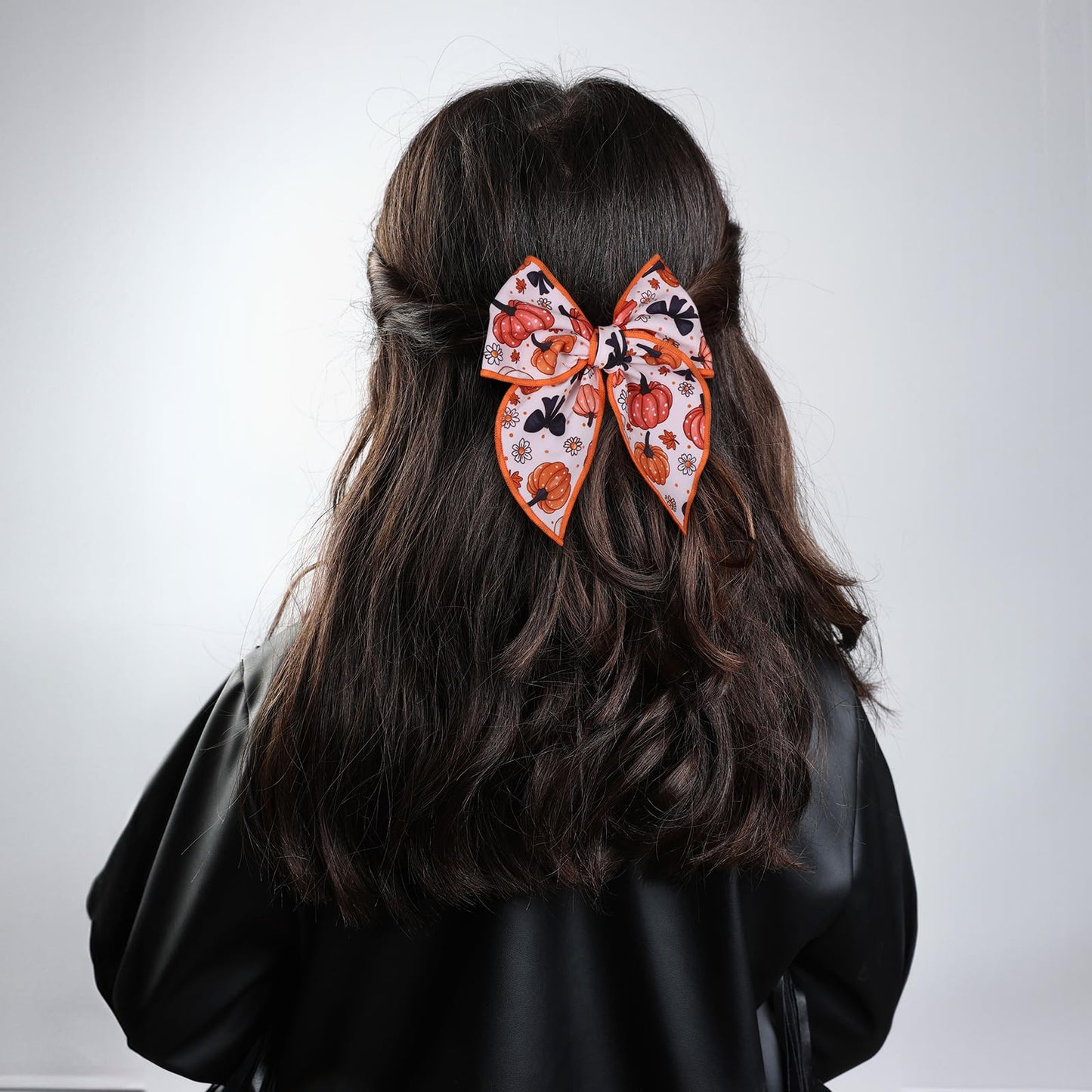 2pcs Fall Pumpkin Fable Hair Bows 5.5 Cotton Linen Bow Hair Clip Alligator Cheer Barrettes for Kids Girl Women Thanksgiving Outf
