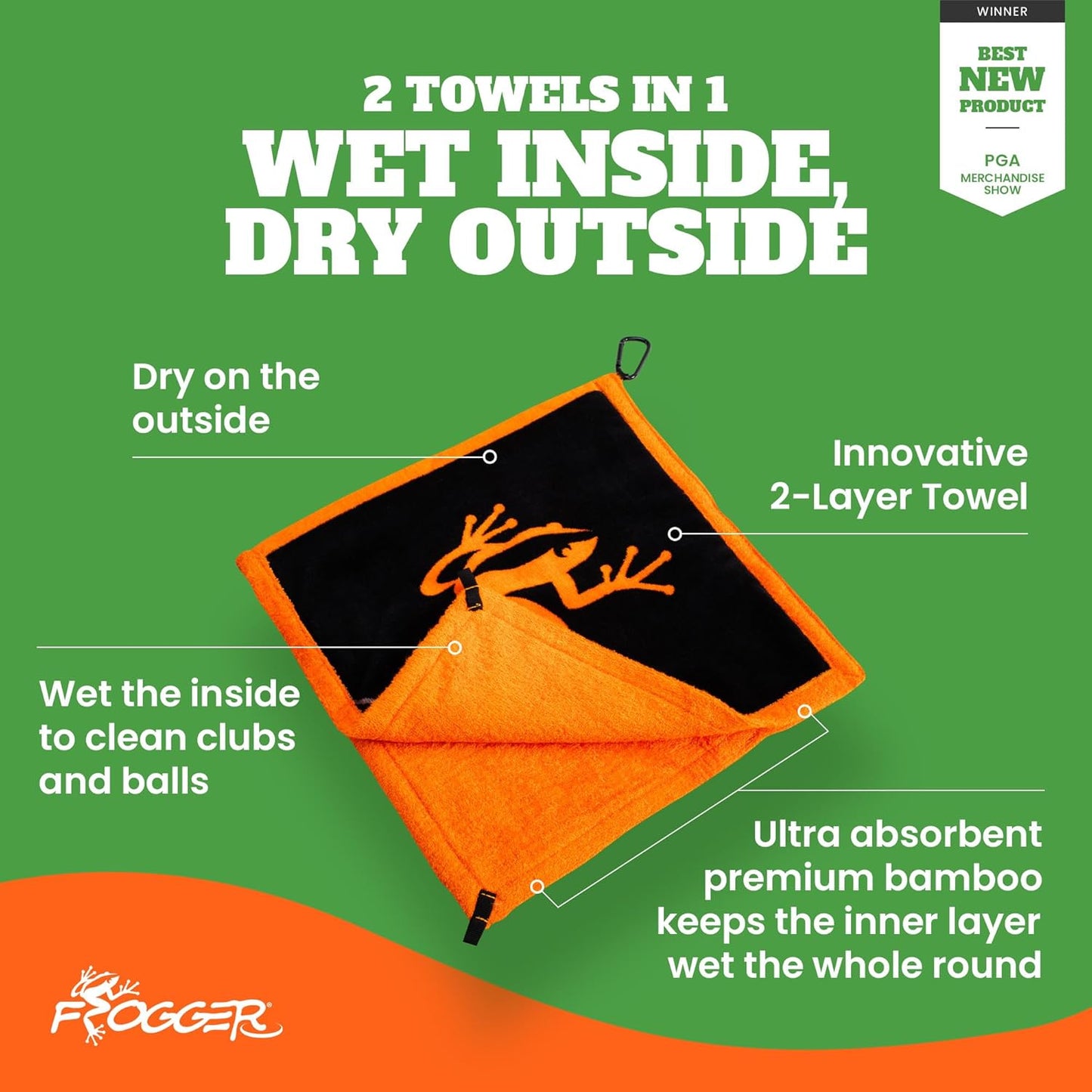 Frogger Amphibian Golf Towel with Wet and Dry Technology, Pink - Golf Bag Accessory for Men and Women with Carabiner Clip