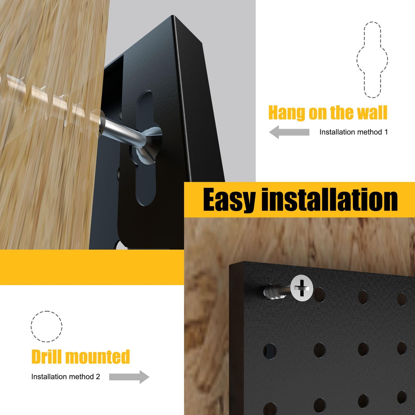 Spampur Peg Board, 4 Pack Metal Pegboard Panels Black Pegboards Wall Organizer, Tools Pegboard Storage System for Workbench, Garage Tool Storage, Office Organization, Wall Home, Craft Room