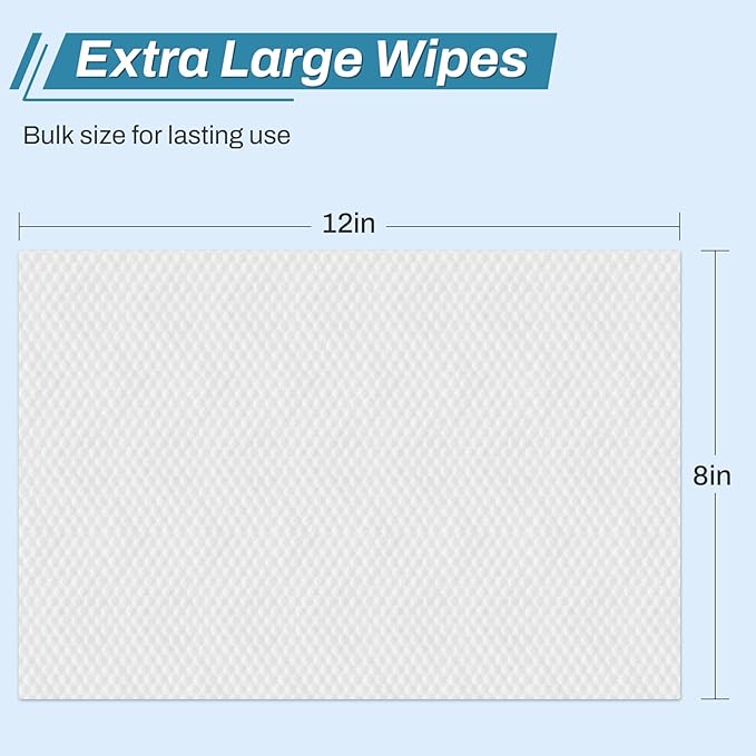 720 Count (12 Packs of 60) Wipes for Adults, 8" x 12" Extra Large for Incontinence & Cleansing, Disposable Body Shower & Bath Wipes for Elderly Bathing No-Rinse - Vitamin E & Aloe