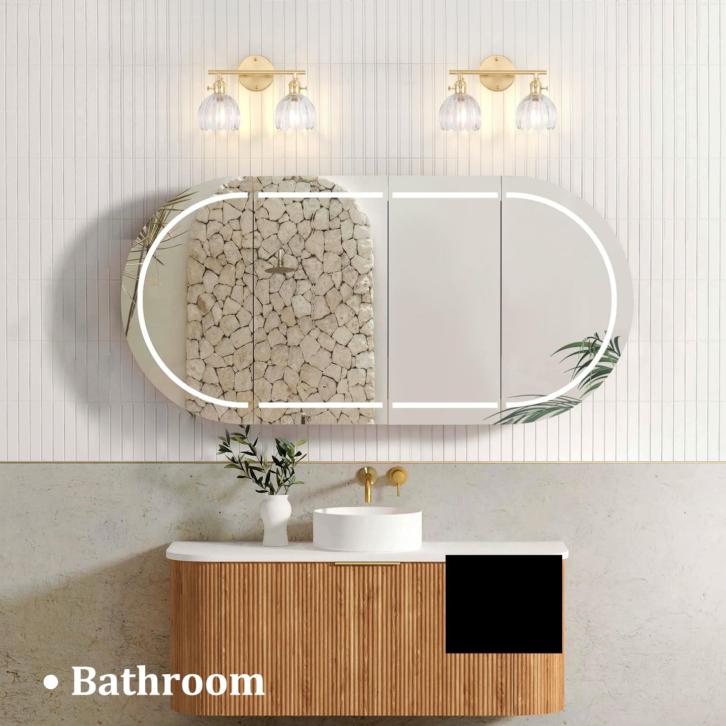 Shenmoyl Bathroom Light Fixtures, 2-Light Brass Vanity Wall Light Over Mirror with Clear Tulip Glass Shade for Bedroom Living Room (Bulb Not Included)