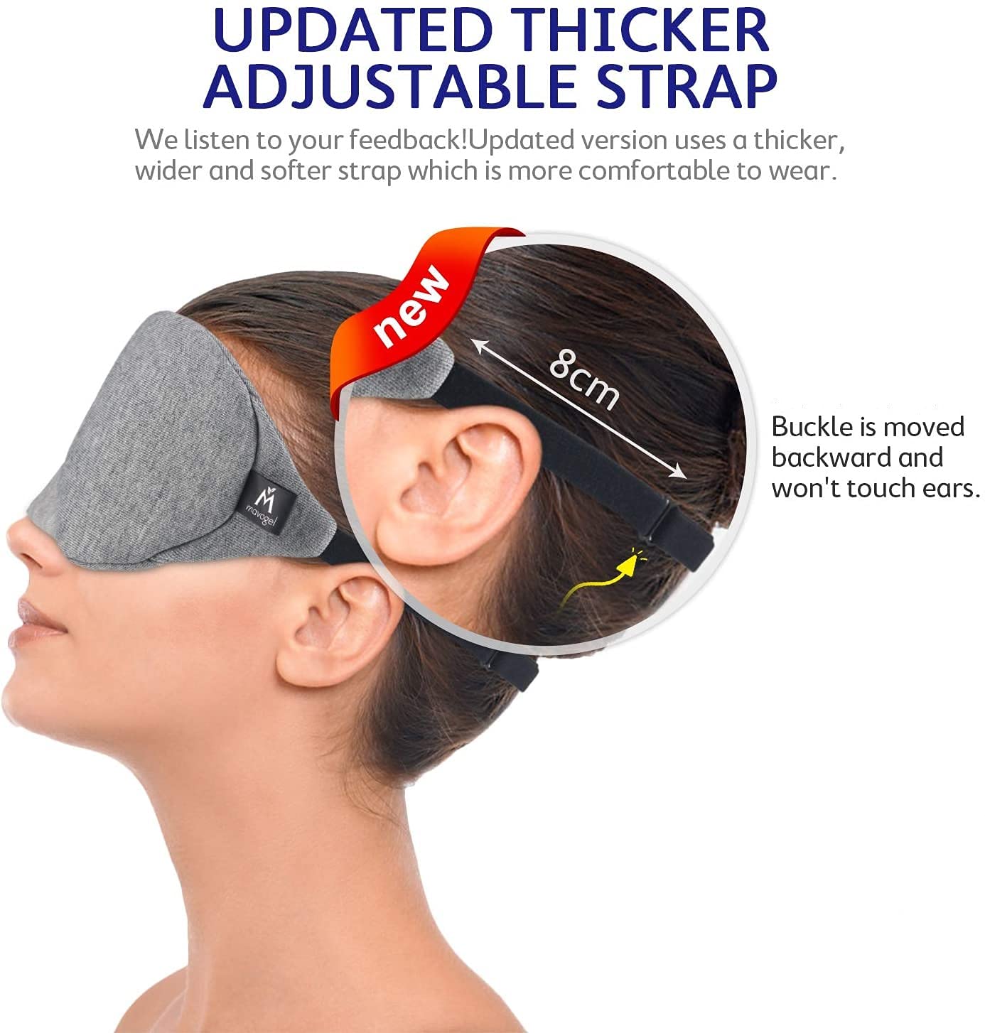 Mavogel Cotton Sleep Mask - Updated Design Light Blocking Sleep Mask, Soft and Comfortable Eye Blindfold for Men Women, Eye Mask for Sleeping/Shift Work, Includes Travel Pouch, Grey & Black