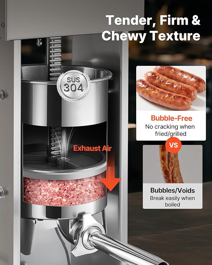 VEVOR Electric Sausage Stuffer, 22 LBS / 10 L Vertical Meat Stuffer, Stepless Speed Control and Foot Pedal, Stainless Steel Heavy Duty Sausage Filler with 4 Stuffing Tubes, for Commercial & Home Use