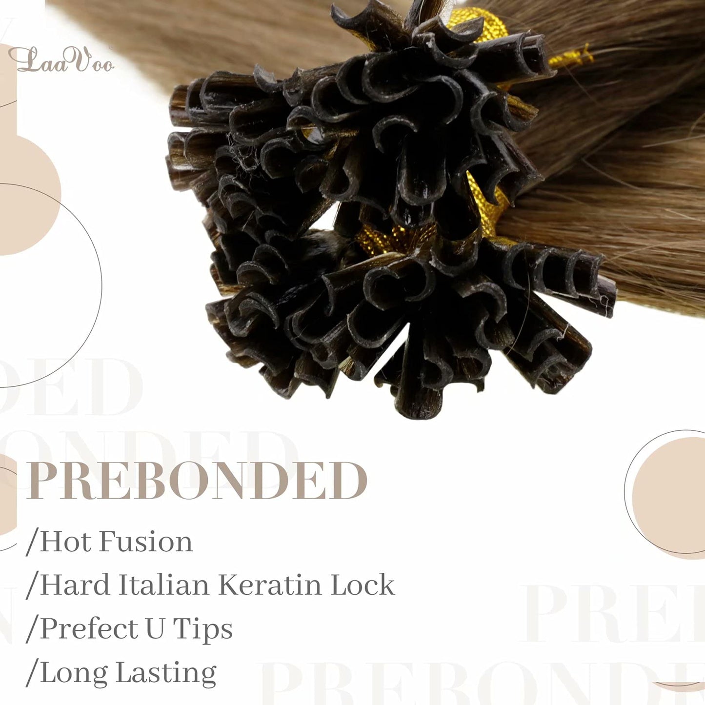 LaaVoo U Tip Hair Extensions Human Hair Balayage Brown K Tip Hair Extensions Real Human Hair Light Brown Mix Golden Brown Ktip H