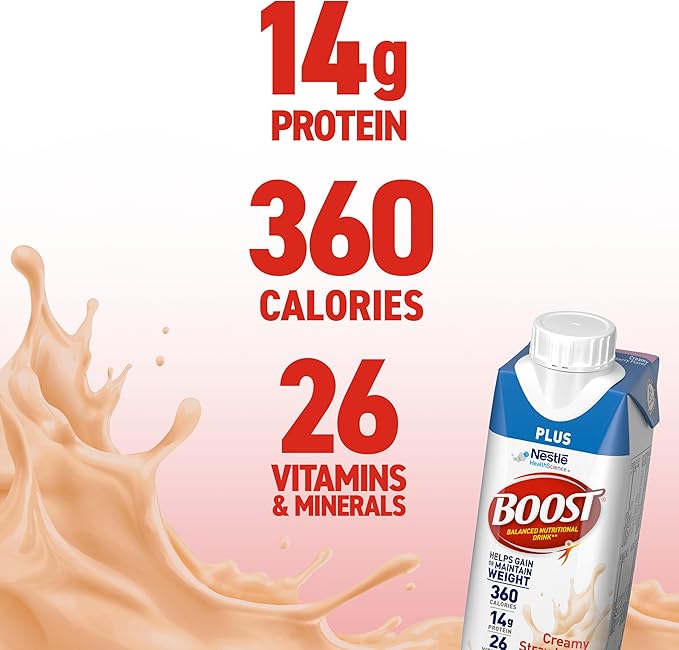 BOOST Plus Nutritional Drink, Creamy Strawberry, 8 Fl Oz (Pack of 24)