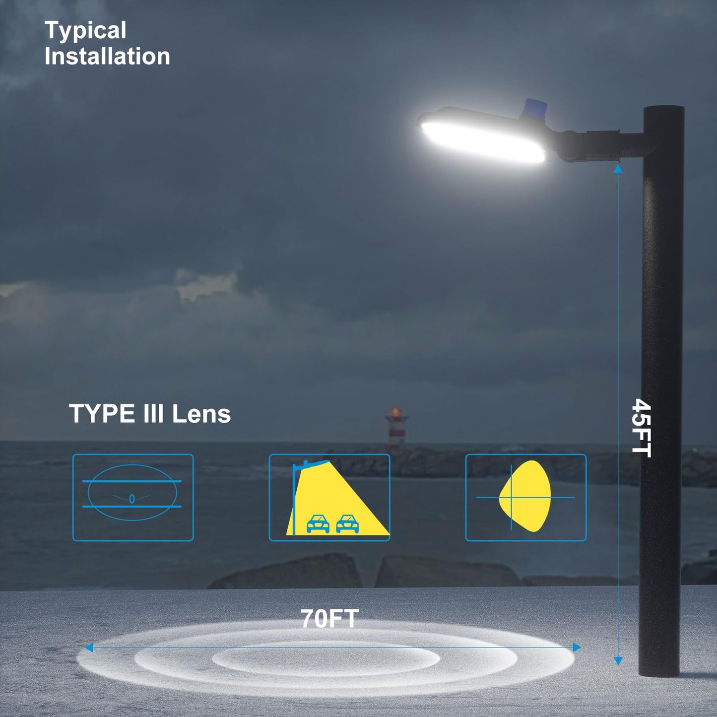 Lightdot 320W (350X1W) Led Parking Lot Lights 48000Lm(150Lm/W) 5000K Parking Lot Lights Slip Fitter Mount Outdoor 6Kv Spd Smart Dusk To Dawn Led Pole Lighting -2Pack 7Yrs Warranty