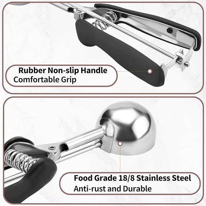 Small Cookie Scoop 1 Tablespoon, Size #60 Cookie Dough Scoop, Stainless Steel Ice Cream Scooper with Trigger Release, for Baking Small Cookies, Meatballs, Melon Balls