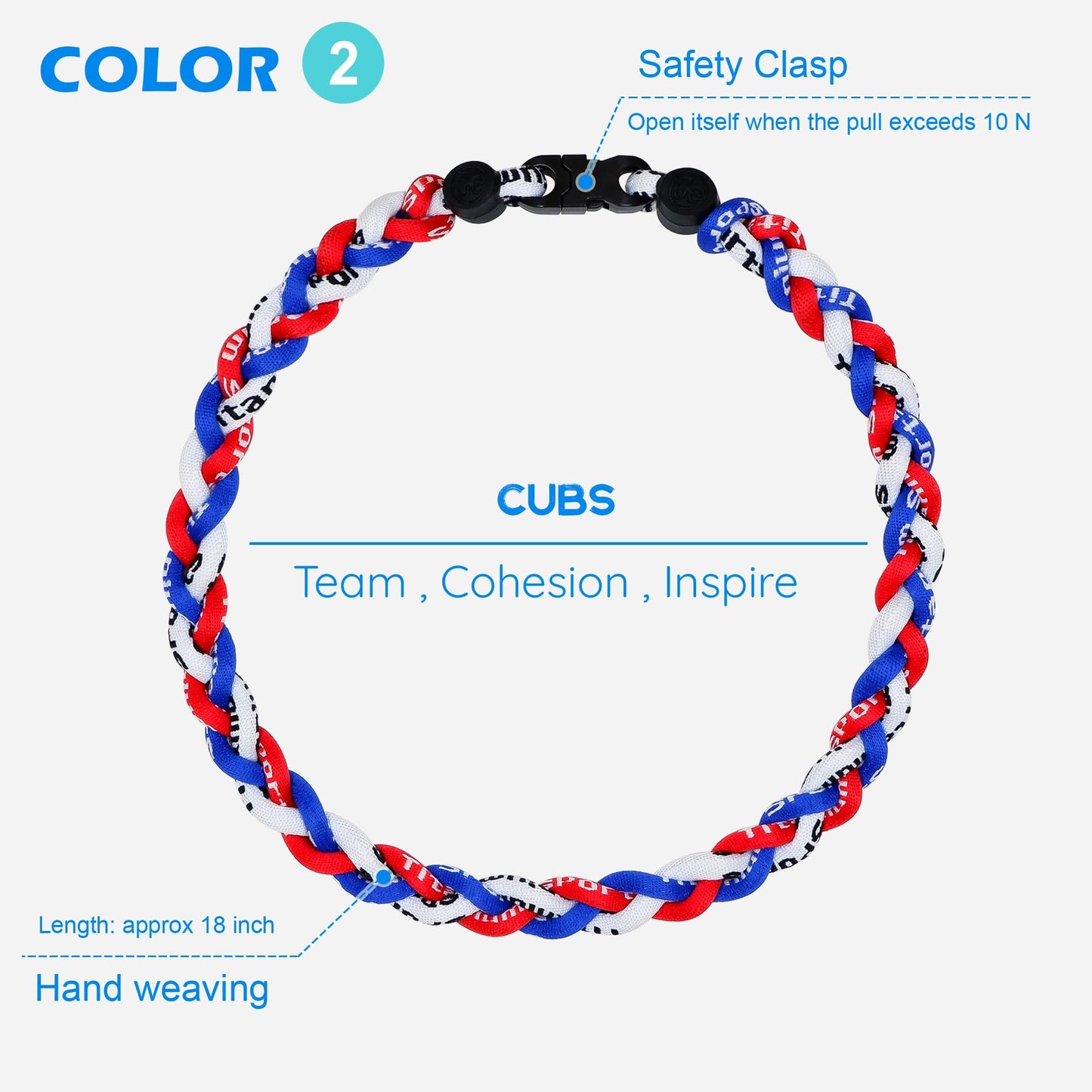 SUPBOMM 3 pcs Baseball Rope Necklaces, League Team Colors Braided Necklace, Baseball Team Gifts, Cubs