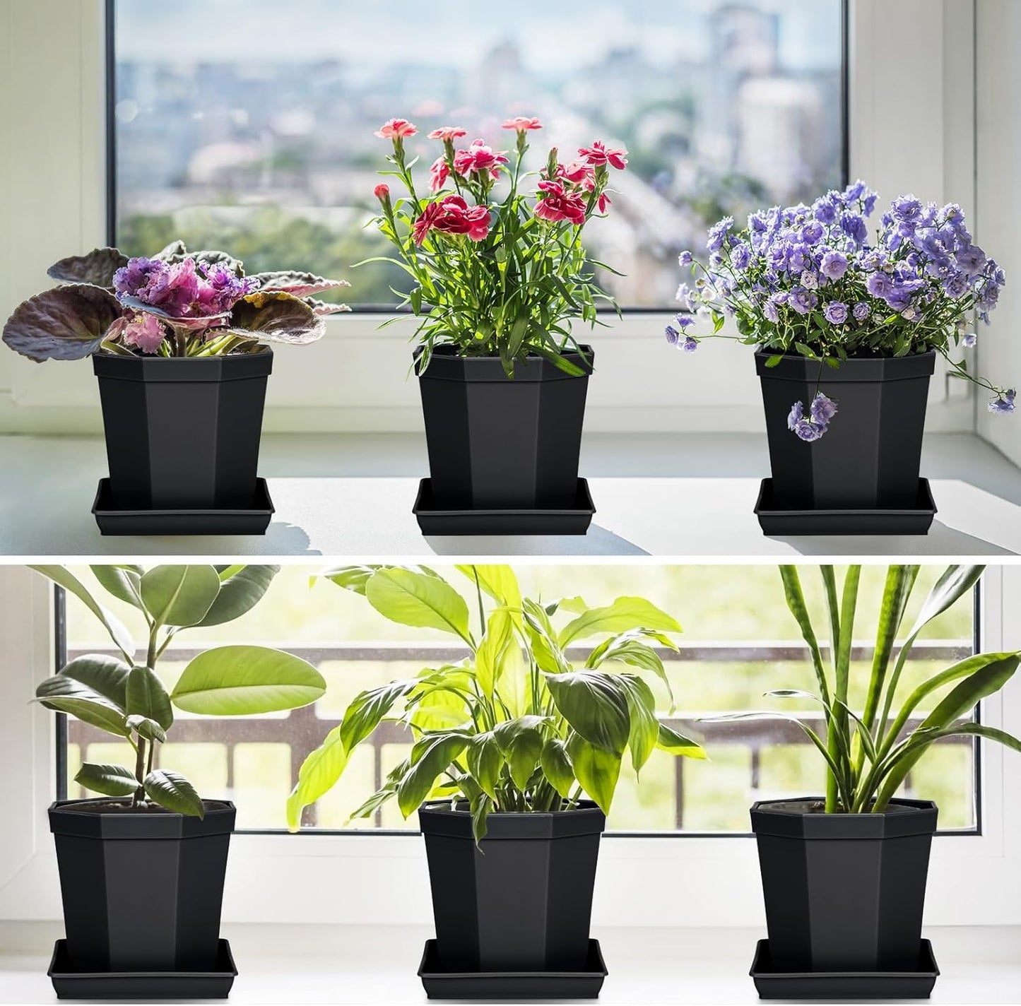 Square Plant Saucer 18 Inch 2 Pack, Plastic Plant Saucer, Garden Large Deep Plant Trays for Pots, Heavy Duty Plant Pot Saucers, Planters for Indoors and Outdoors Plants Black.