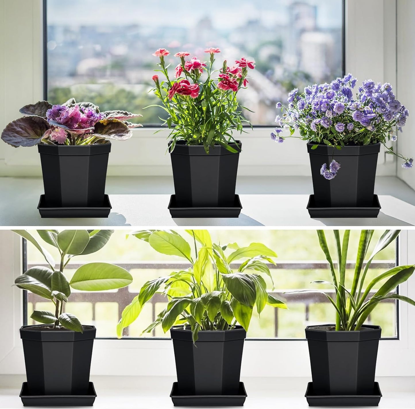 Square Plant Saucer 12 Inch 2 Pack, Durable Plastic Plant Trays Plant Pot Saucers, Square Planters for Indoors and Outdoors Plants, Garden Large Plant Saucers for Pots Black.