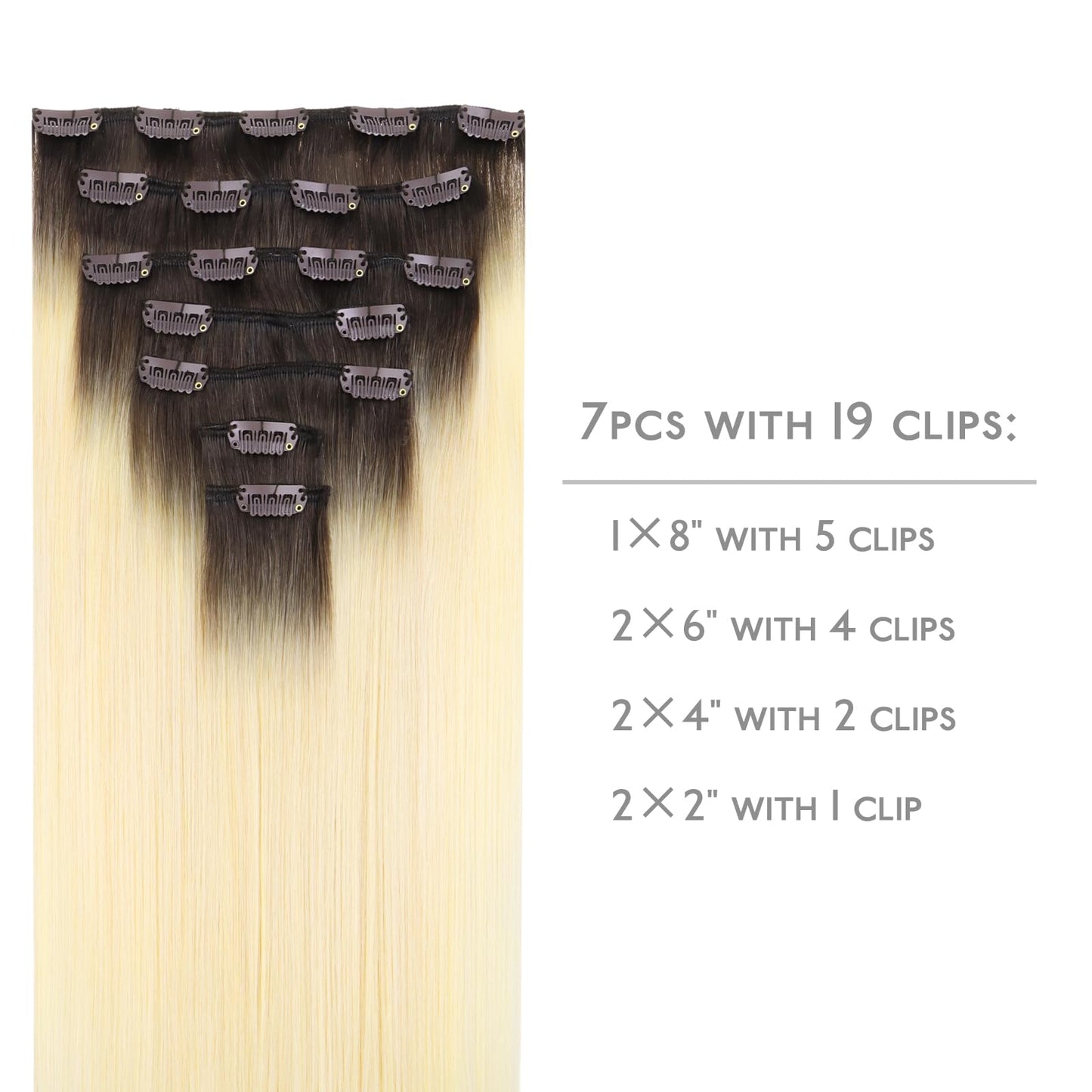WENNALIFE Clip in Hair Extensions, 20 Inch 120g 7pcs Clip in Hair Extensions Real Human Hair, Ombre Light Dark Brown to Platinum