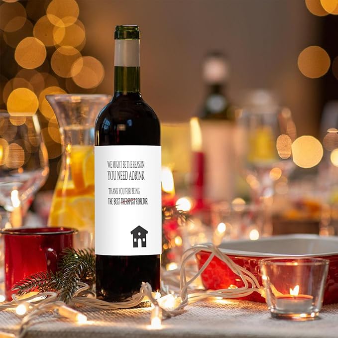 24 Pcs Realtor Wine Labels Real Estate Agent Wine Bottle Stickers Thank You Gifts Wine Labels for Bottles Gifts for Realtor Women Men