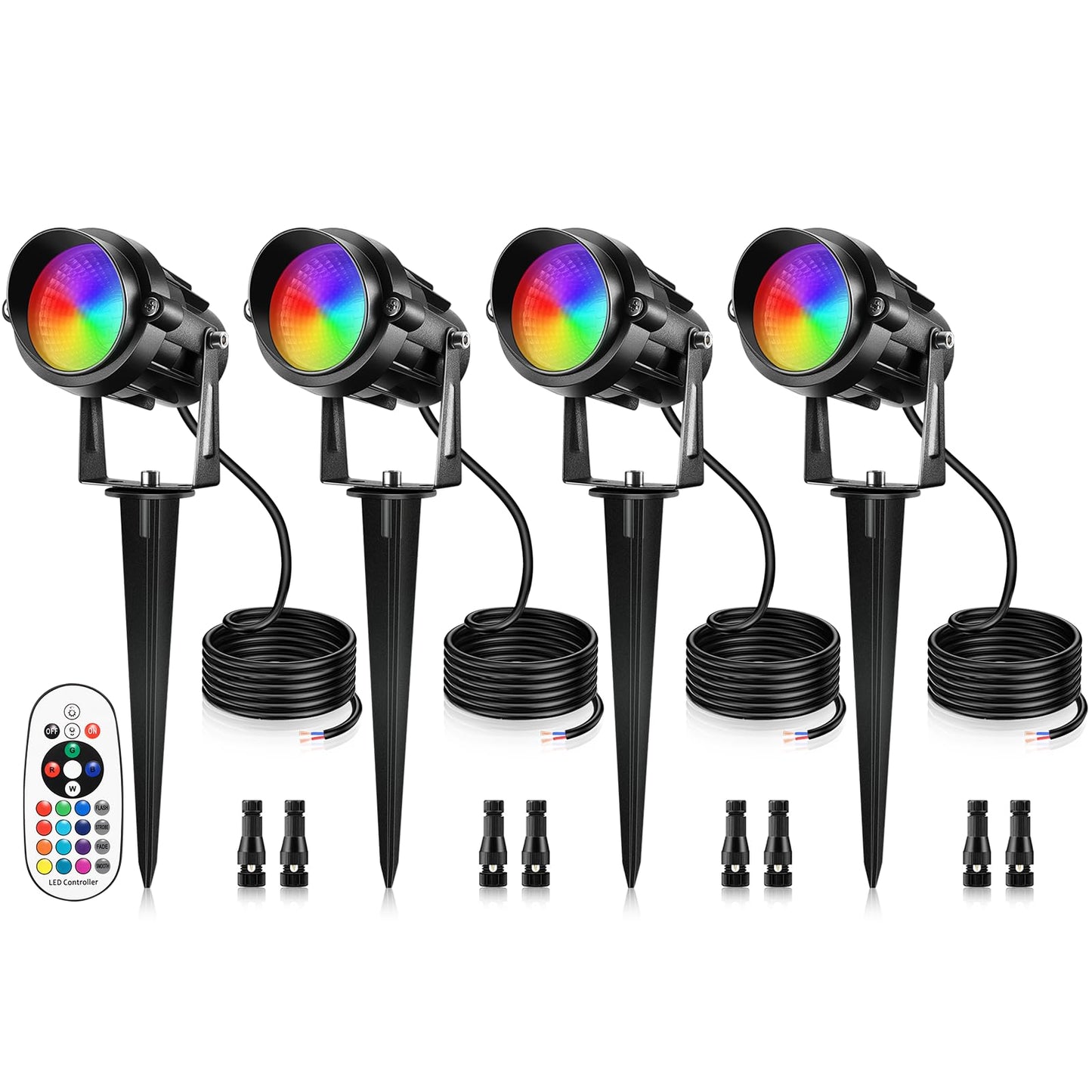 LemonBest 12W RGBW LED Landscape Lights - Waterproof Spotlights, 4 Pack, Aluminum, Remote Control