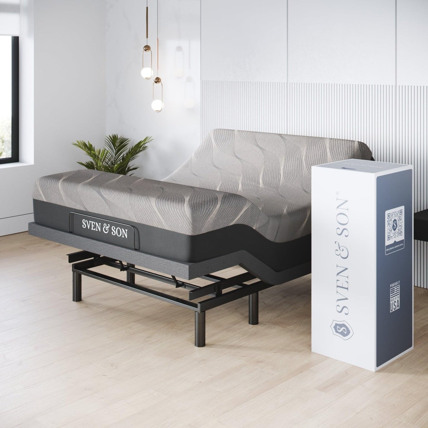 Sven & Son Harmony Adjustable Bed Base, Head and Foot Lift, Massage, Under-Bed Lights, USB, Gel Memory, Zero Gravity Smart Frame - Queen + 12 inch Memory Foam Matt (Medium)