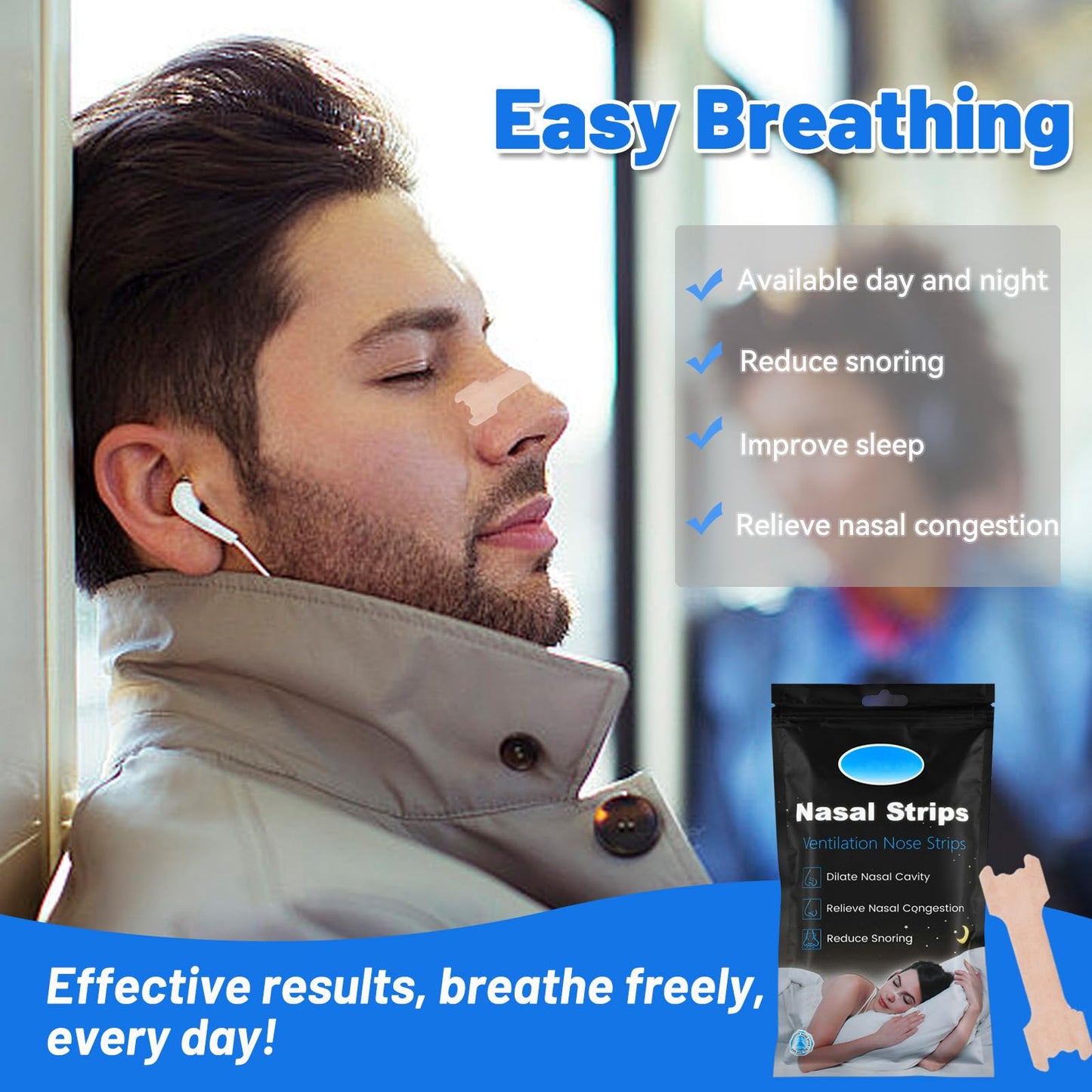 60PCS Nose Strips for Breathing,Extra Strength Nasal Strips for snoring,Suitable for Nasal Congestion & snoring (60)