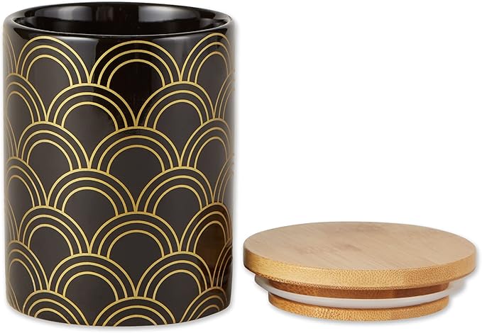 DII Kitchen Ceramics Collection, Canister Set, Mixed Print, Black/Gold, 3 Piece