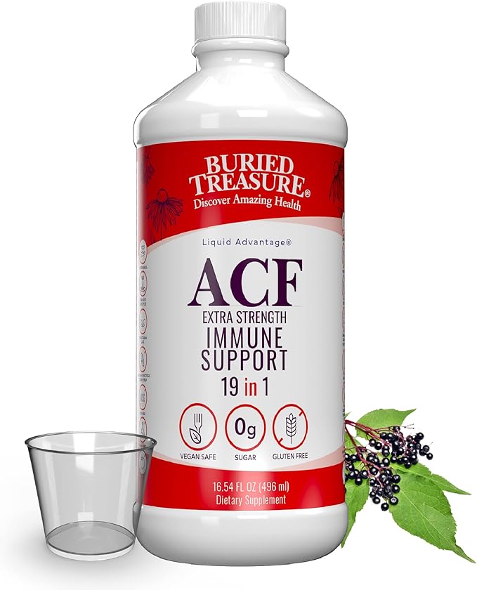 Buried Treasure ACF Extra Strength Immune Support, 16oz. with Dose Cup, Vitamins and Herbs, Dietary Immunity Boost Supplement