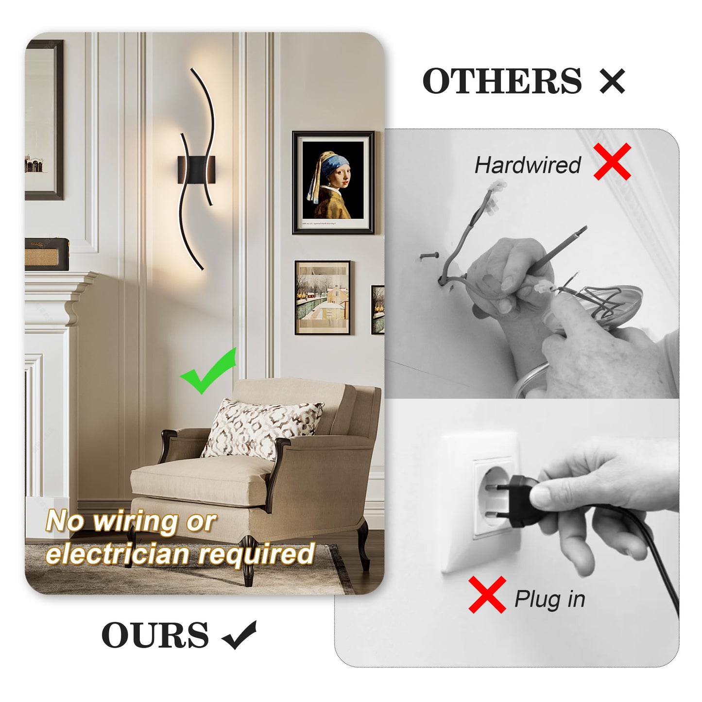 KARTOOSH Battery Operated Wall Sconce, LED Dimming & Stepless Colors, 27.5 Inch, Black, Model ZM319BBL70-1A, Wireless