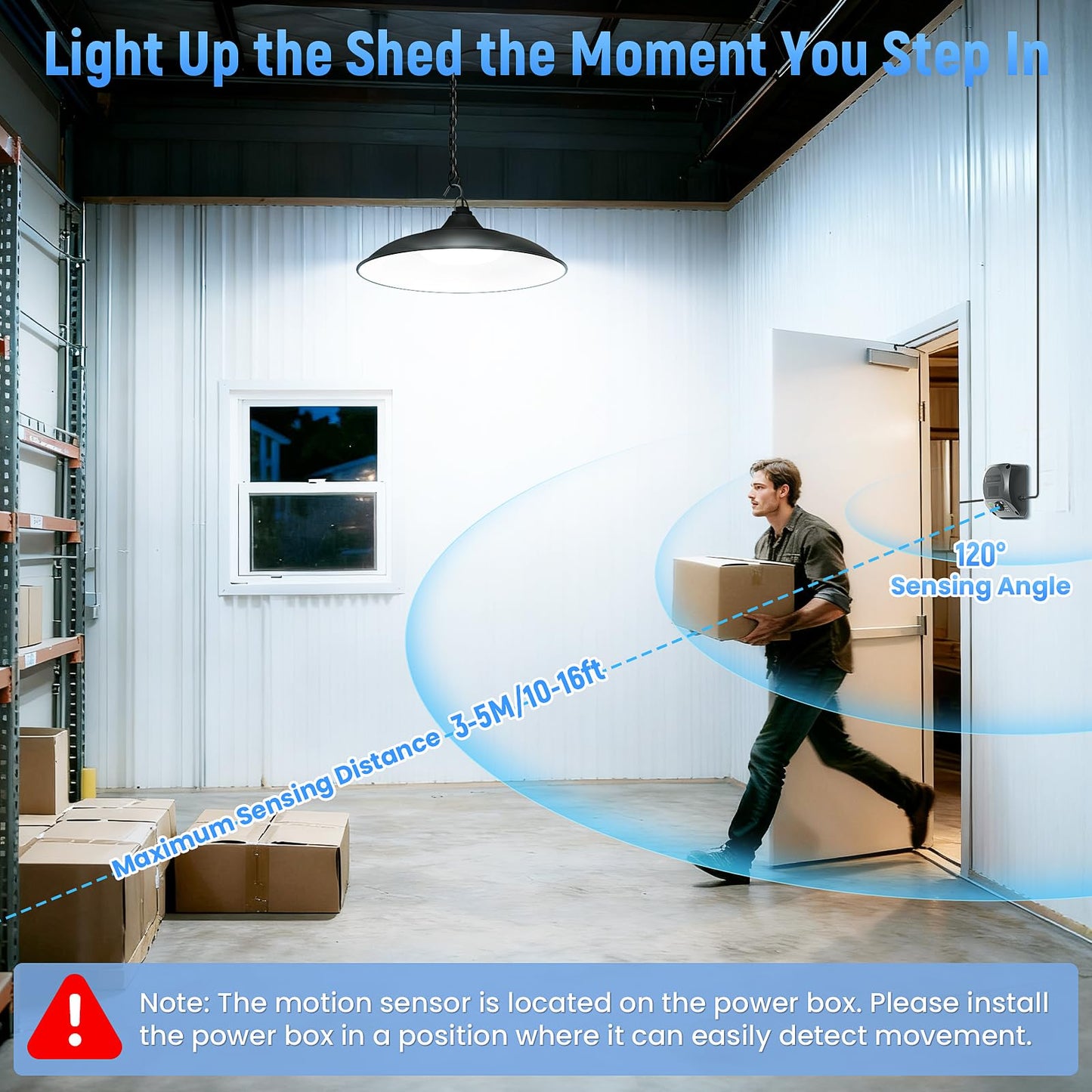 APILAB Solar Shed Light, 2000LM Motion Sensor, 4 Lighting Modes, Indoor/Outdoor, 1 Pack, Black, Model DP046AB