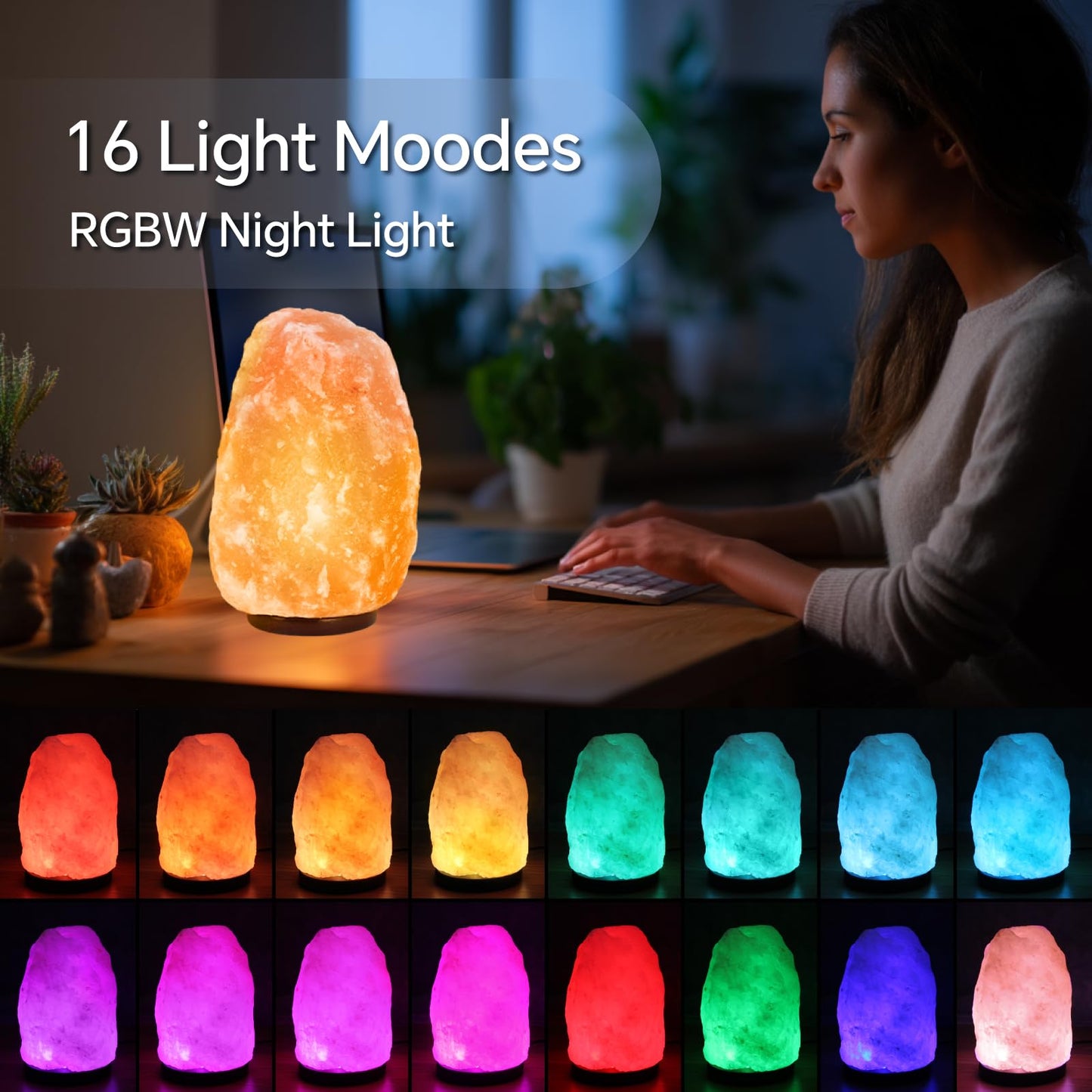 pursalt Himalayan Salt Lamp, Natural Pink, 9-11 Inch, 11-15 lbs, Remote Control, 16 Color-Changing LED, USB-Powered Night Light