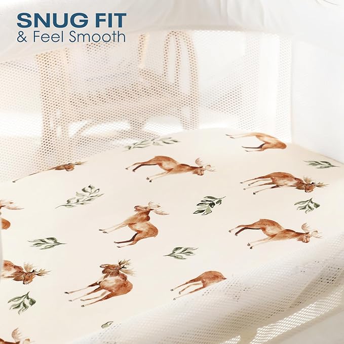 GRSSDER Ultra Soft Bassinet Sheets 2 Pack, Stretchy Breathable Knit Bassinet Mattress Sheets for Baby, Universal Fitted Baby Cradle Moses Basket Oval Rectangle Mattresses Safe and Snug, Animals Print