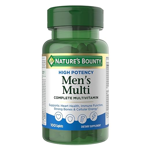 Nature's Bounty High Potency Men’s Complete Multivitamin, Daily Men’s Health Vitamin for Heart Health and Immune Support, Men's Multivitamin for Strong Bones, Overall Health and Wellness, 100 Capsules