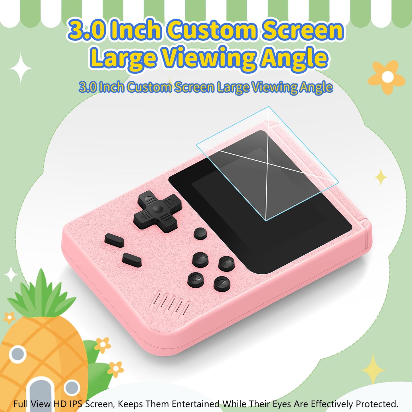 Mini Handheld Game Console for Kids, Preloaded 400 Retro Video Games, Portable Video Gaming Player with 3.0" IPS Screen and Rechargeable Battery (Pink)