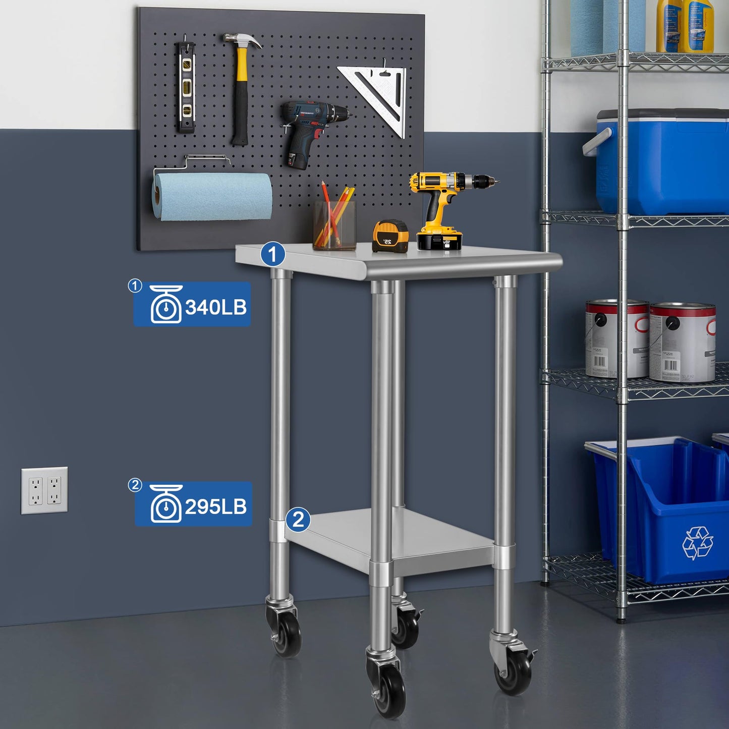 HARDURA Stainless Steel Commercial Table Prep & Work Table with Casters Heavy Duty Metal Table with Wheels NSF 430 24×18 Inches