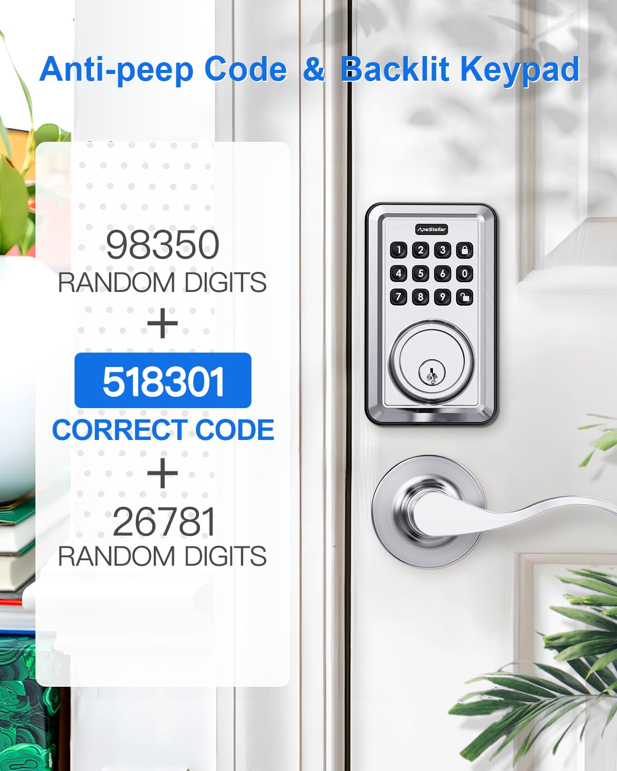 Keyless Entry Door Lock with 2 Lever Handles - Electronic Keypad Deadbolt - Front Door Lock Handle Sets - Auto Lock,Anti-Peeking Password, Easy Installation - Satin Nickel