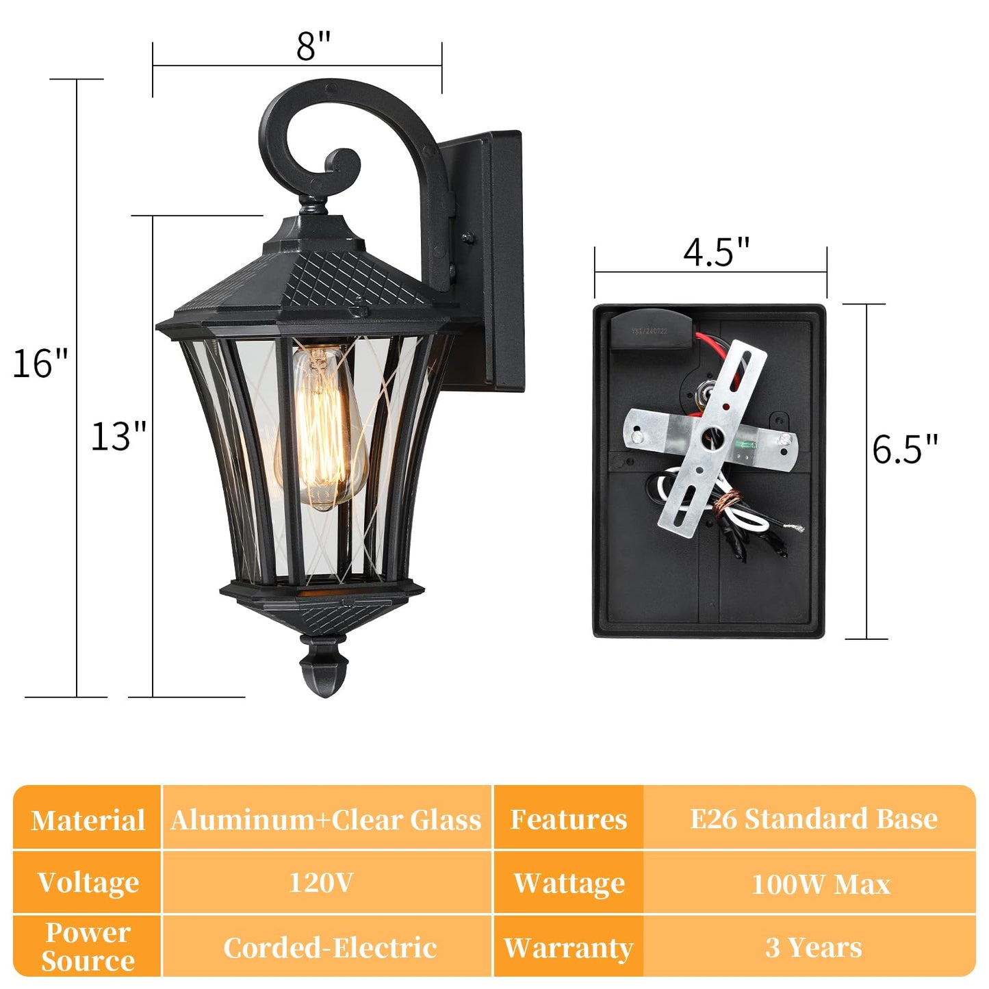 Ysn 16 Large Outdoor Wall Lights 2 Packs  Black Exterior Lighting Fixture Outdoor Sconce Lights  Waterproof Outside Lights For House With E26 Socket  Outdoor Lanterns For Porch  Garage  Farmhouse