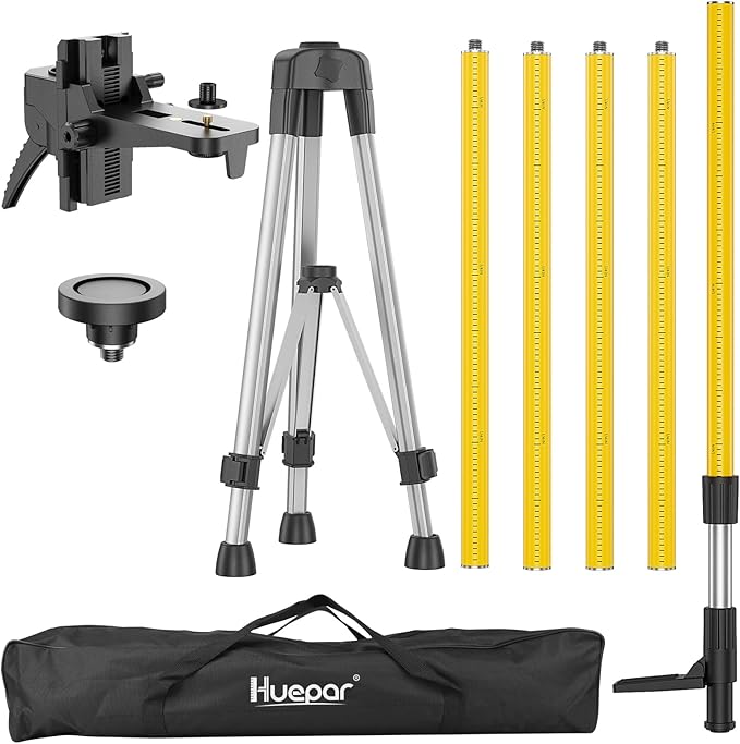 Huepar 12 Ft./3.7M Professional Laser Level Pole with Tripod and 1/4-Inch by 20-Inch Laser Mount for Rotary and Line Laser...