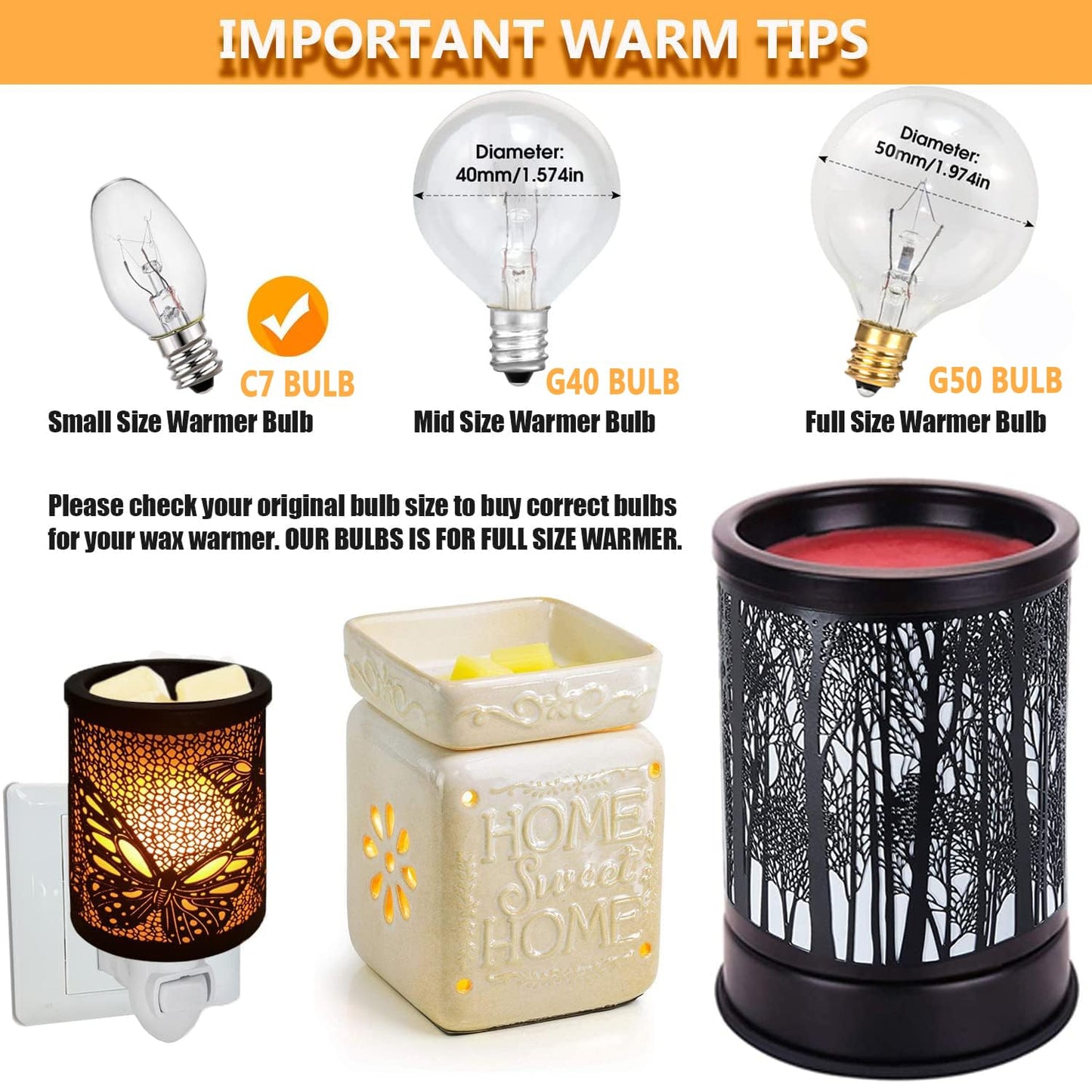 Wokhok Himalayan Salt Lamp Bulbs, 15 Watt C7 Incandescent, 12-Pack, E12 Socket