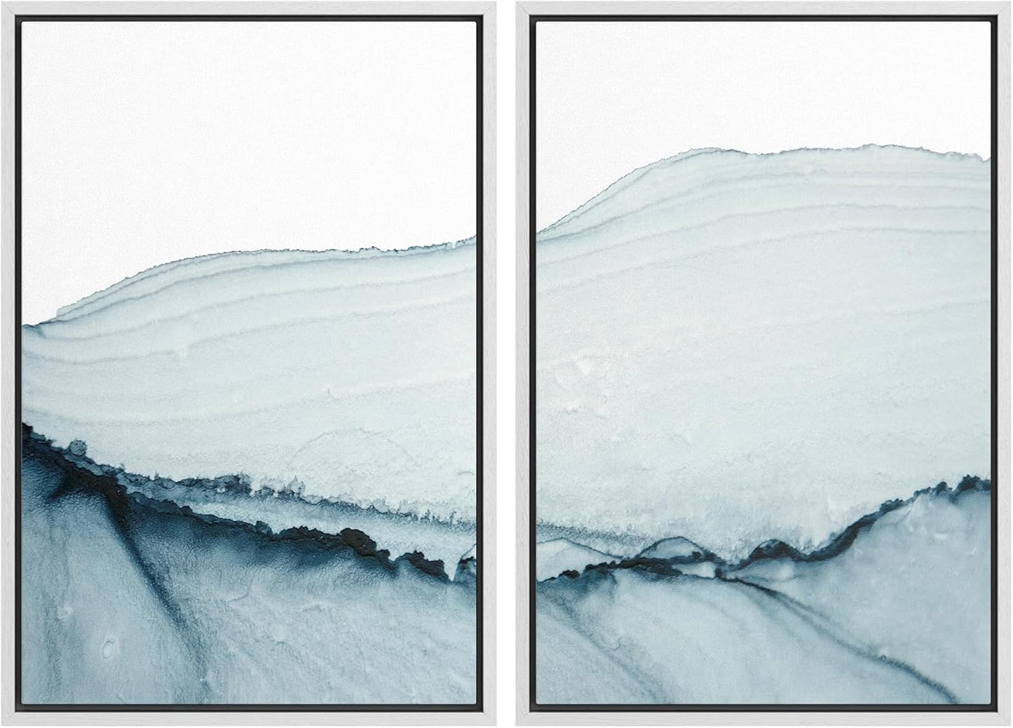 SIGNWIN Framed Wall Art Print Set Blue Paint Stroke Wave Collage Abstract Shapes Illustrations Modern Art Rustic Relax/Calm Multicolor for Living Room, Bedroom, Office - 24"x36"x2 White