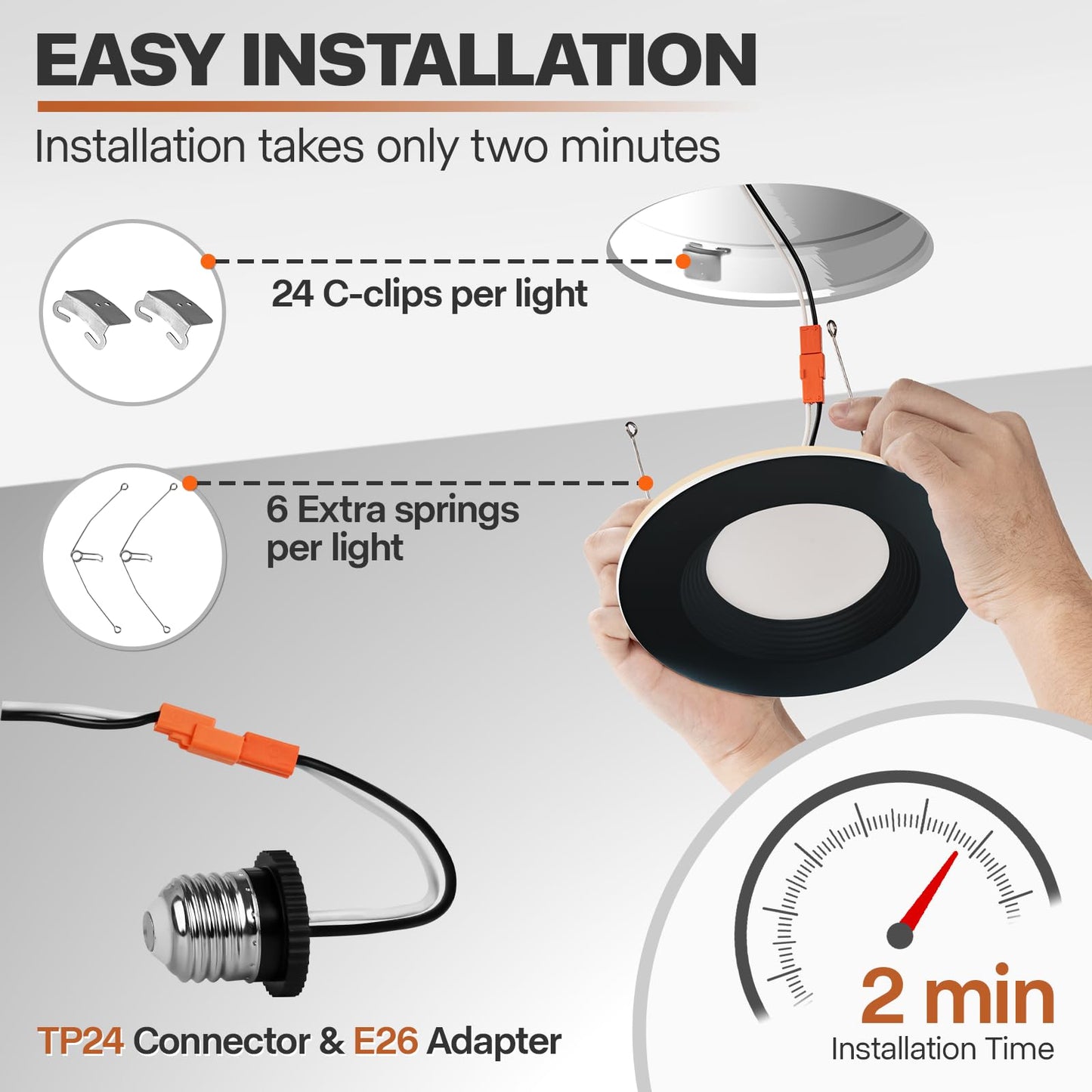 POWERASIA 12 Pack Black 5/6 Inch LED Can Lights with Night Light, 5CCT Retrofit Recessed Lighting Selectable 2700K-6000K Dimmable, 12W=75W, 1200LM Downlight with Metal Smooth Trim-ETL and Energy Star