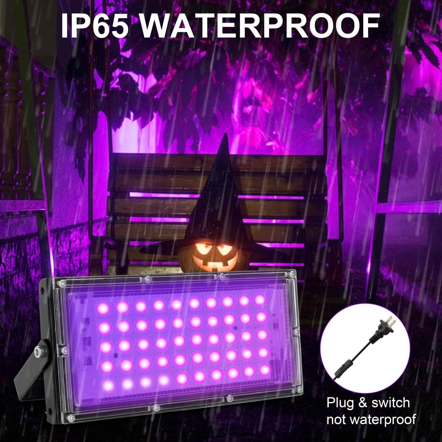 Waygor 50W LED Black Lights, IP65 Waterproof UV Floodlight, 395nm, Purple, Model WG-UV50-4P, 4 Pack