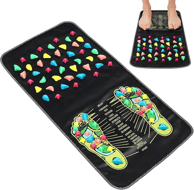 TOVINANNA Foot Massage Mat and Stone Walking Massager Pad Rectangular Acupressure Foot Sole Massager for Home Use Body Rel...