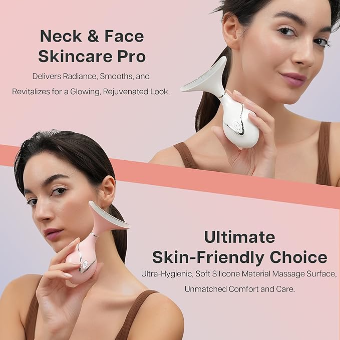 Iris Neck Face Massager, Pro Face Sculpting Tool with Charging Base, All-in-1 Facial Device for Enhanced Absorption, Radiance, Contouring, Elasticity, Home Facial Spa (Pink)