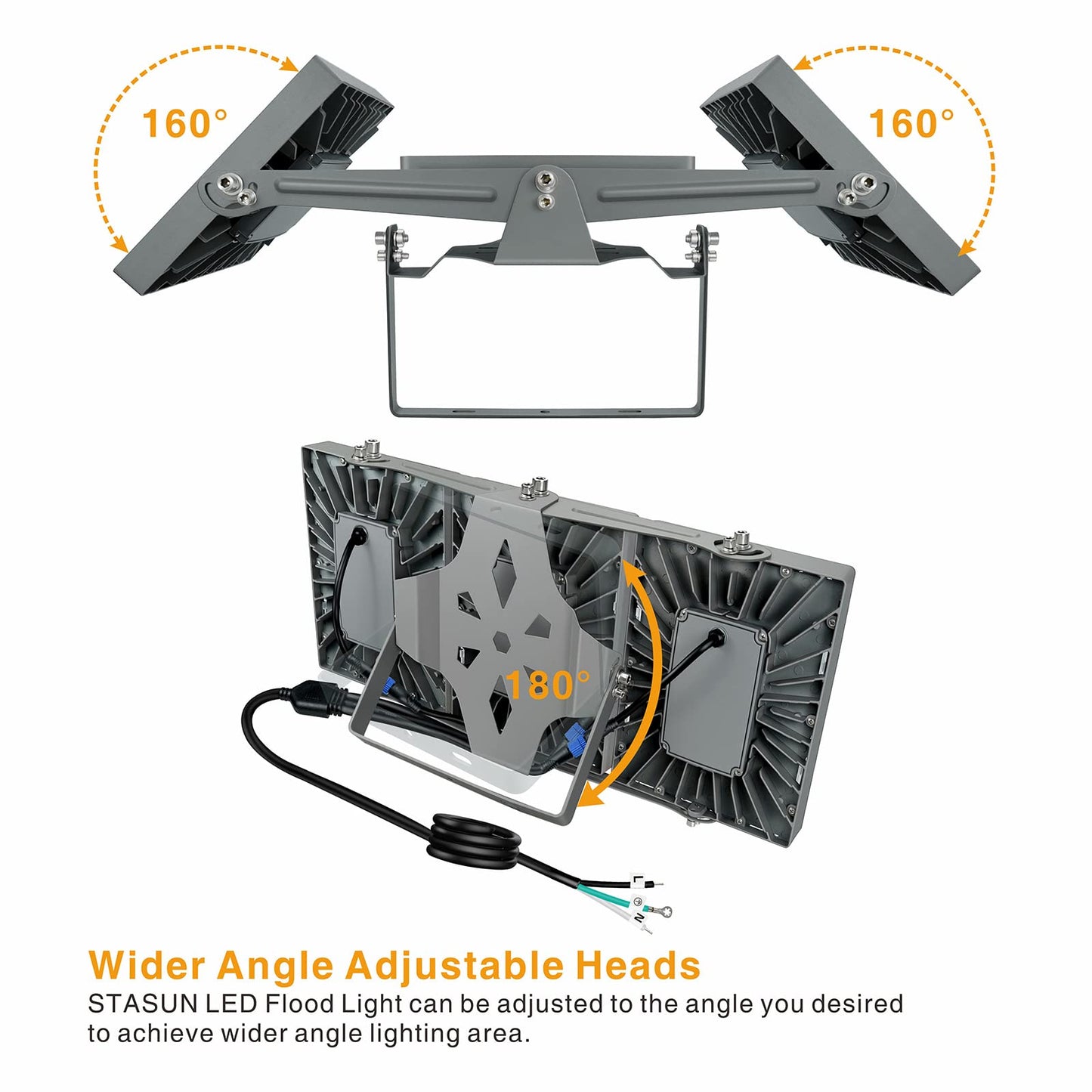 Stasun Led Flood Light Outdoor  300W 27000Lm Outdoor Lighting With 330 Lighting Angle  5000K  3 Adjustable Heads  Ip66 Waterproof Led Exterior Security Area Lights For Yard  Stadium  Parking Lot