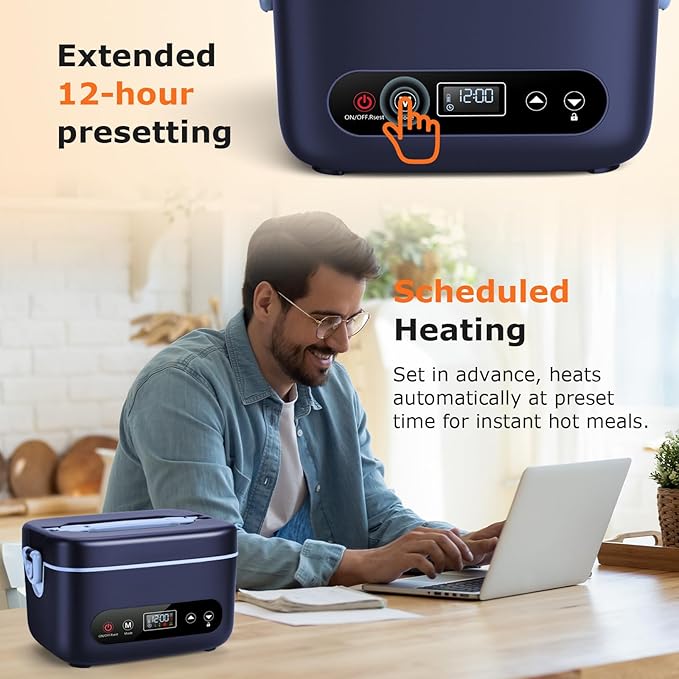 1.2L Cordless Electric Lunch Box – 20000mAh Rechargeable Portable Food Warmer with 5-Sided Heating, Auto Temperature Control, Leakproof & BPA-Free – Perfect for Office, Truck, Outdoors Blue