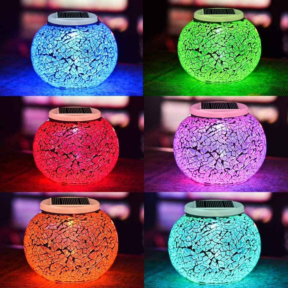 Aukora Solar Powered Glass Ball Garden Lights, Waterproof LED Night Light, Big Size, Cyan, Model AU-SOTABLE-01