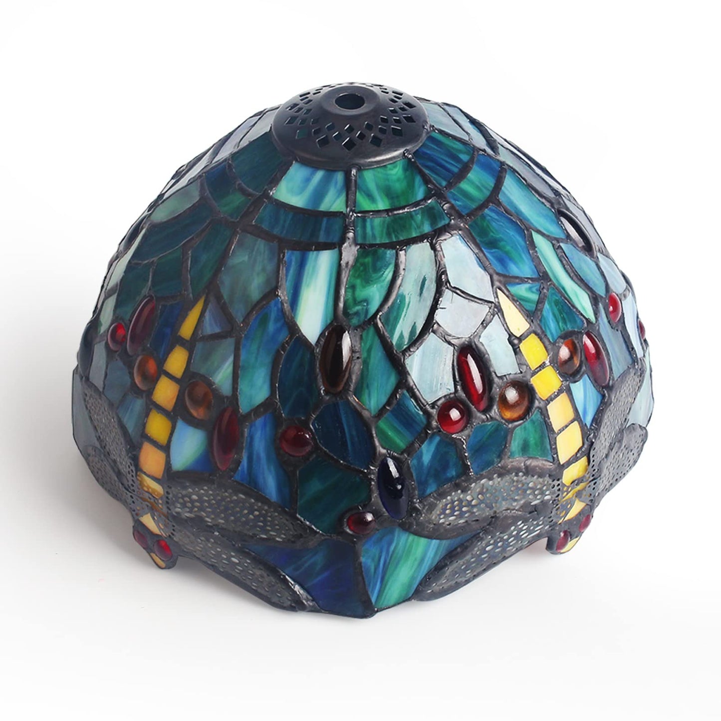 Miaoke Stained Glass Table Lamp Stained Glass Crystal Bead Style Table Light  Handmade Desk Bedside Night Light  Antique Art Craft Gifts Lover Living Room Bedroom Bookcase (Green Dragonfly)